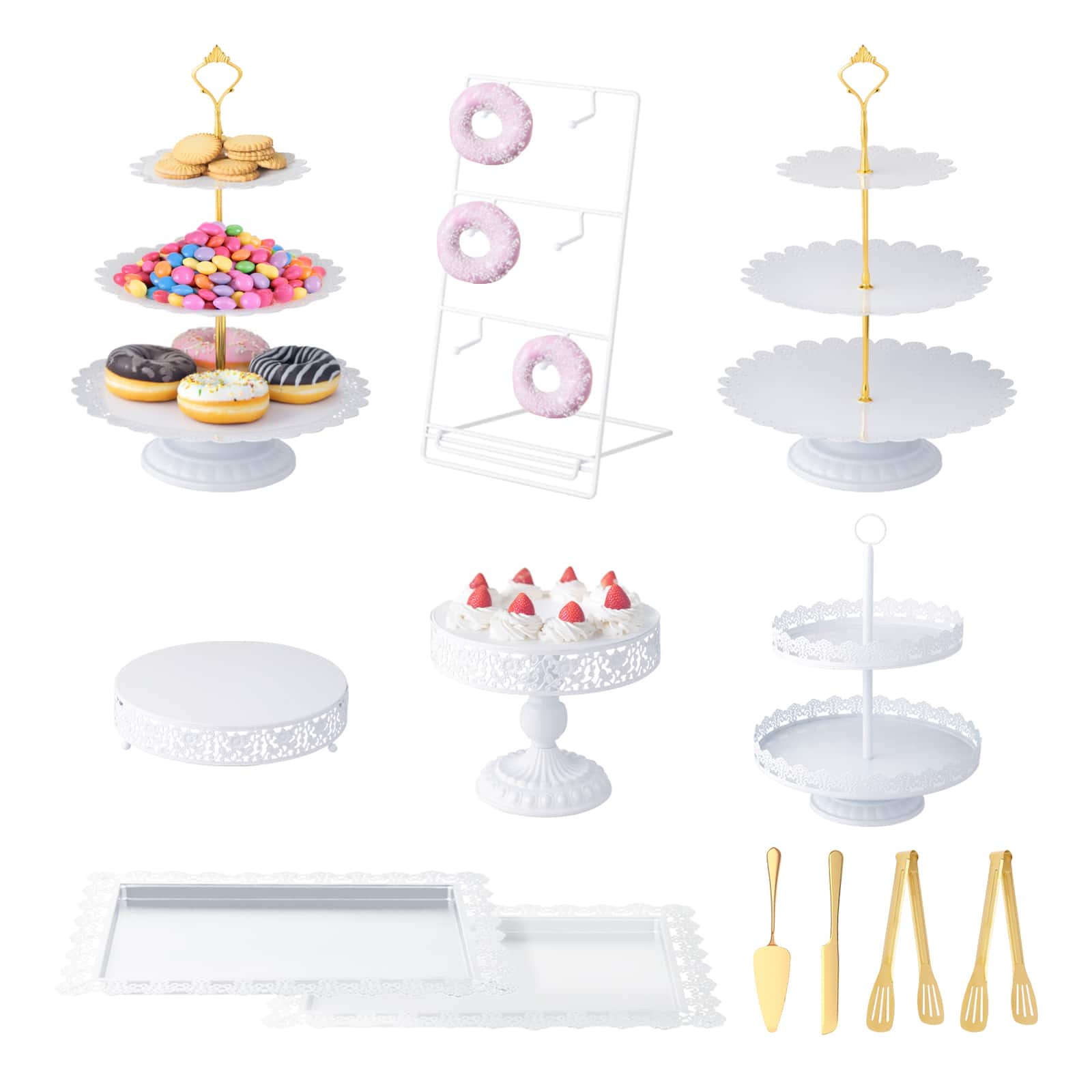 Winado - 12PCS Dessert Table Display Set, Metal Cake Stand Set with Donut Stand for Party, Buffets, Hotel Breakfast - White