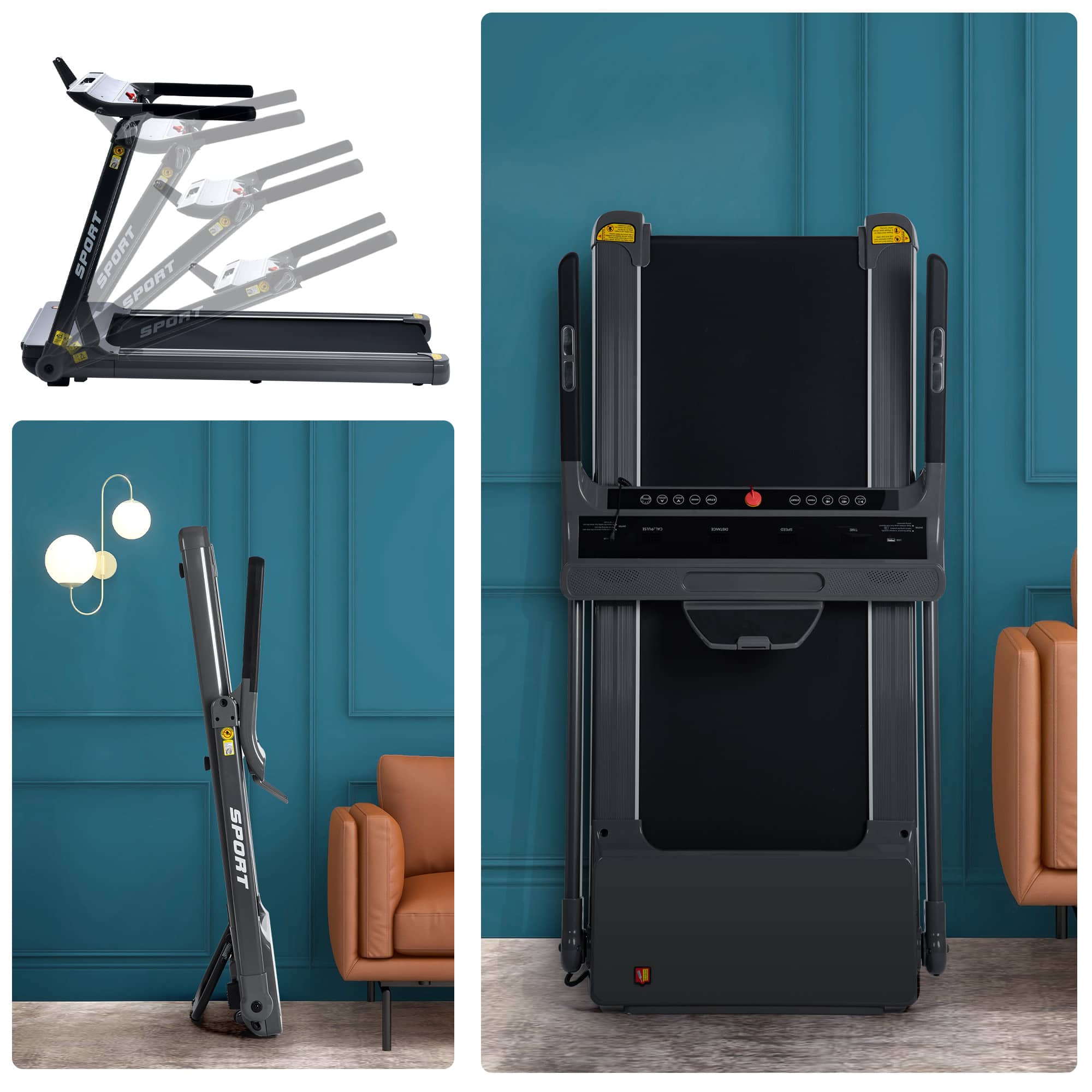 Tiramisubest - Foldable Electric Treadmill with 3.5HP Motor, 14KM/H Speed, LED Display, and Wide Running Belt for Home Gym Fitness - Gray