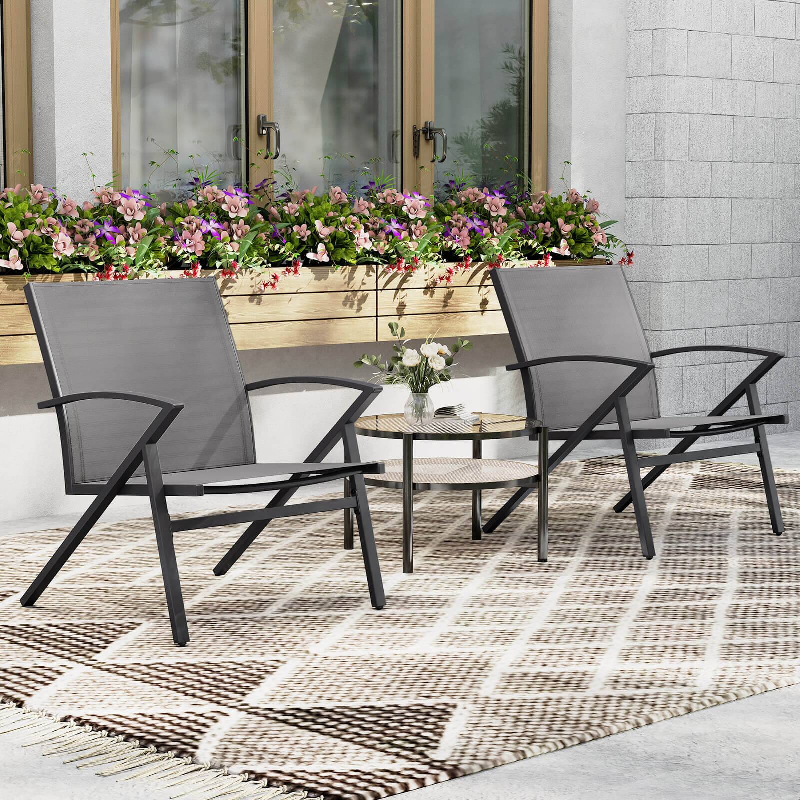 Alt View 4. Costway - Costway Patio Chairs Set of 4 with Heavy Duty Metal Frame Curved Backrests and Armrests - Grey.