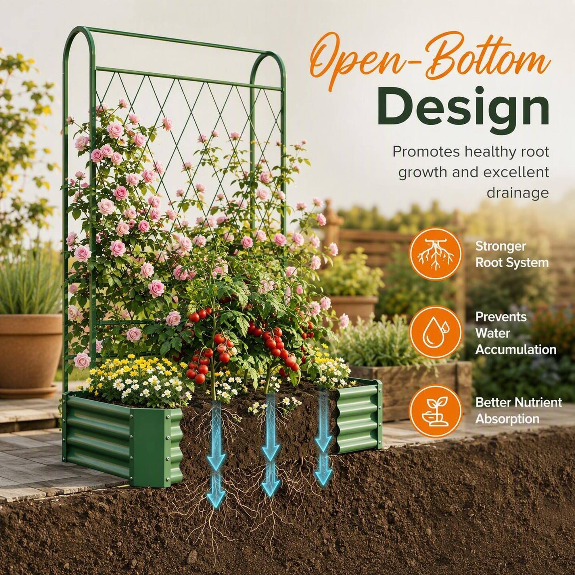 Open-Bottom Design Promotes healthy root growth and excellent drainage

- Stronger Root System
- Prevents Water Accumulation
- Better Nutrient Absorption