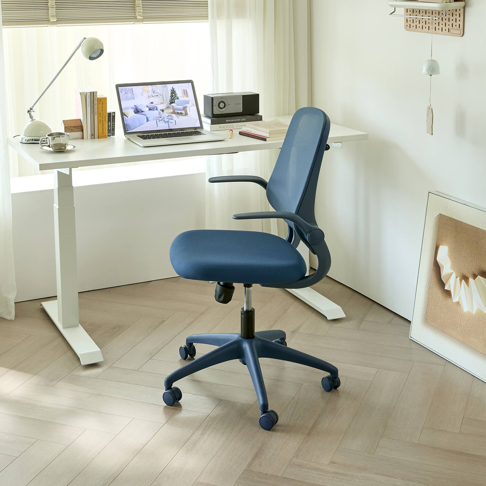 Angle. Anysun - Ergonomic Color Office Chair – High Back Mesh, Flipping Armrests, Molded Foam Seat – Rotating, Lifting Multi‑Functional - Blue.