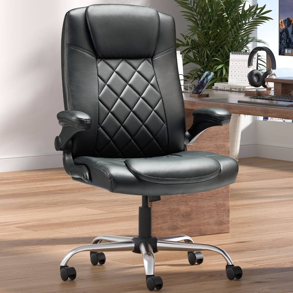 Angle. Loheer - Loheer Executive Office Chair PU Leather Desk Chair Flip-Up Arms - Black.