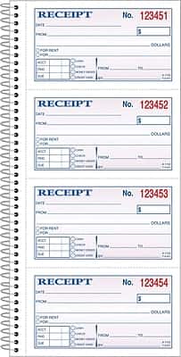 Adams- 2-Part Carbonless Receipt Book, 5" x 11", 200 Sets/Book- Multicolor
