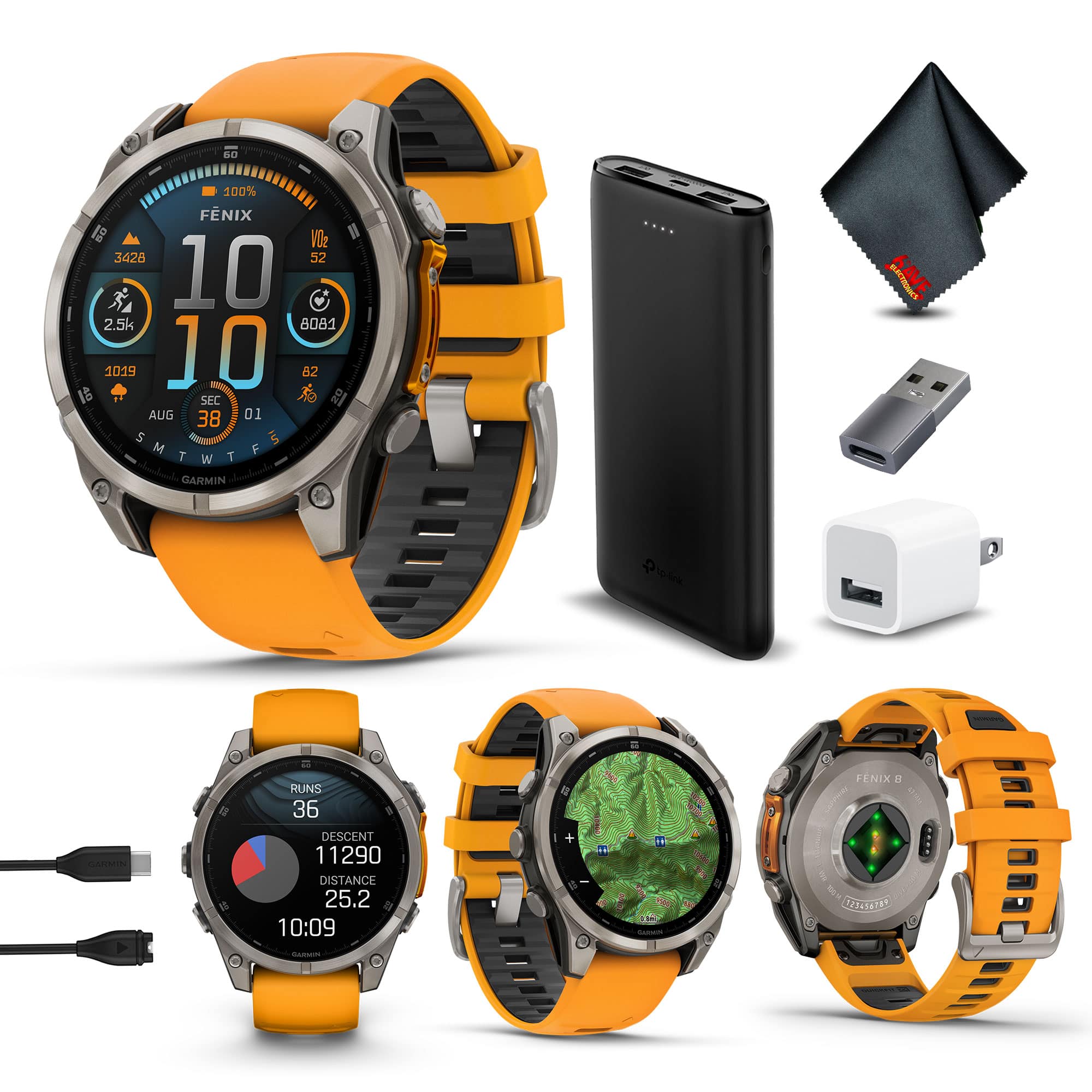 Garmin - fenix 8 – 47 mm, AMOLED, Sapphire, Titanium with Spark Orange/Graphite Silicone Band - Orange - (2024)