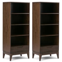Simpli Home - Harper 24 inch 4 Shelf Bookcase (Set of 2) - Walnut Brown