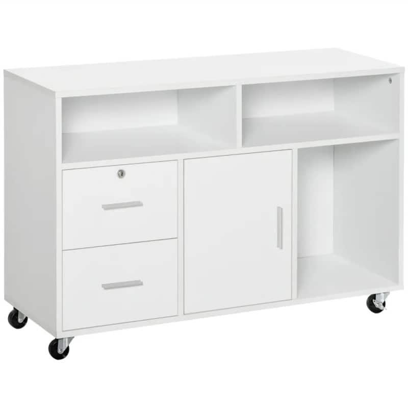 HTUTWOO - Mobile File Cabinet,Printer Stand Unit,Storage Cabinet with Lockable Drawers and 3 Shelves,Rolling Organizer with Wheels - White
