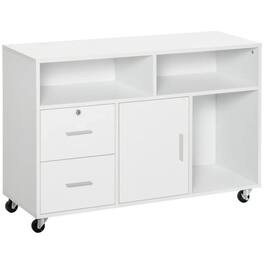 HTUTWOO - Mobile File Cabinet,Printer Stand Unit,Storage Cabinet with Lockable Drawers and 3 Shelves,Rolling Organizer with Wheels - White