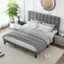Angle. Costway - King Size Bed Frame Modern Linen Fabric Upholstered Platform Bed with Headboard - Gray.