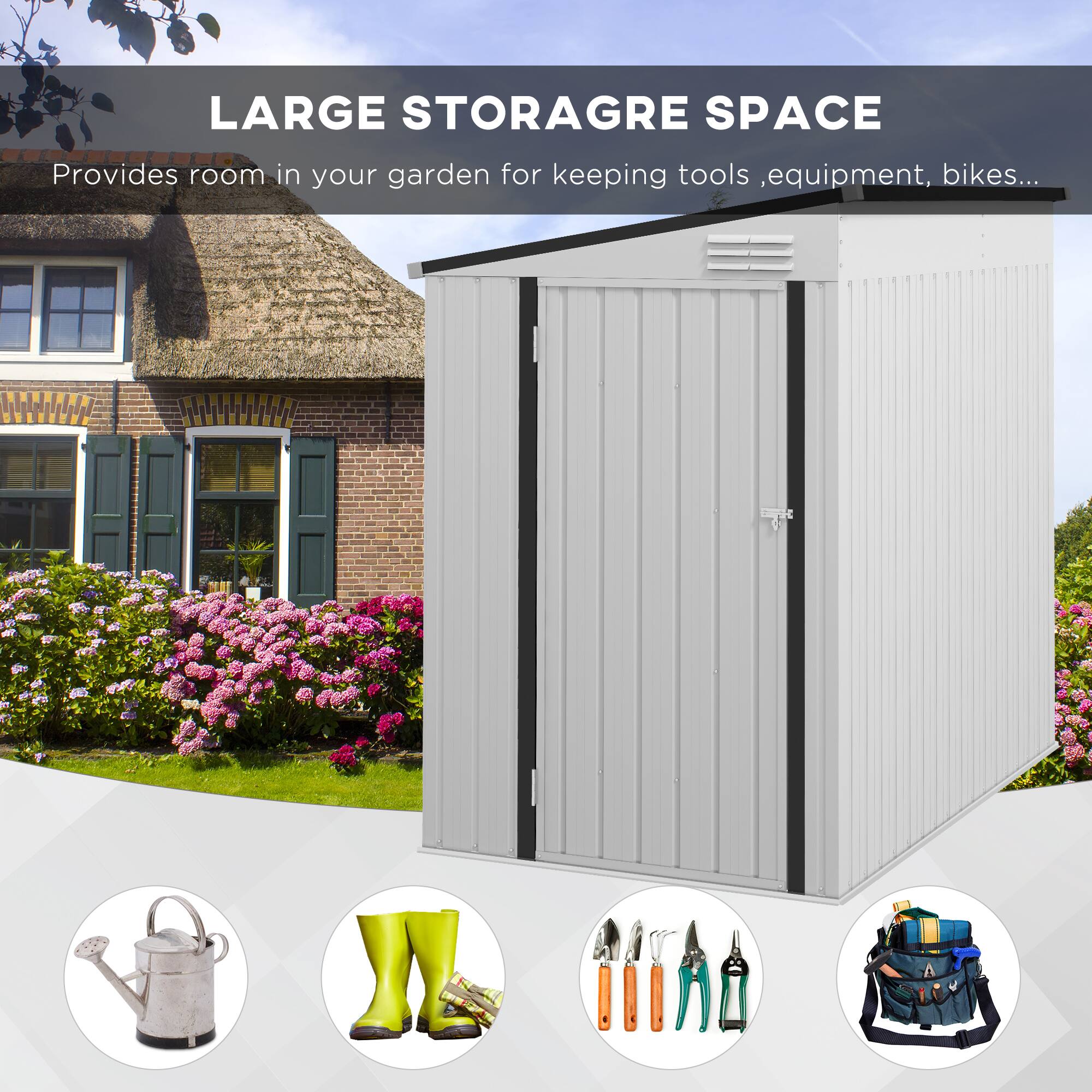 LARGE STORAGE SPACE Provides room in your garden for keeping tools, equipment, bikes...