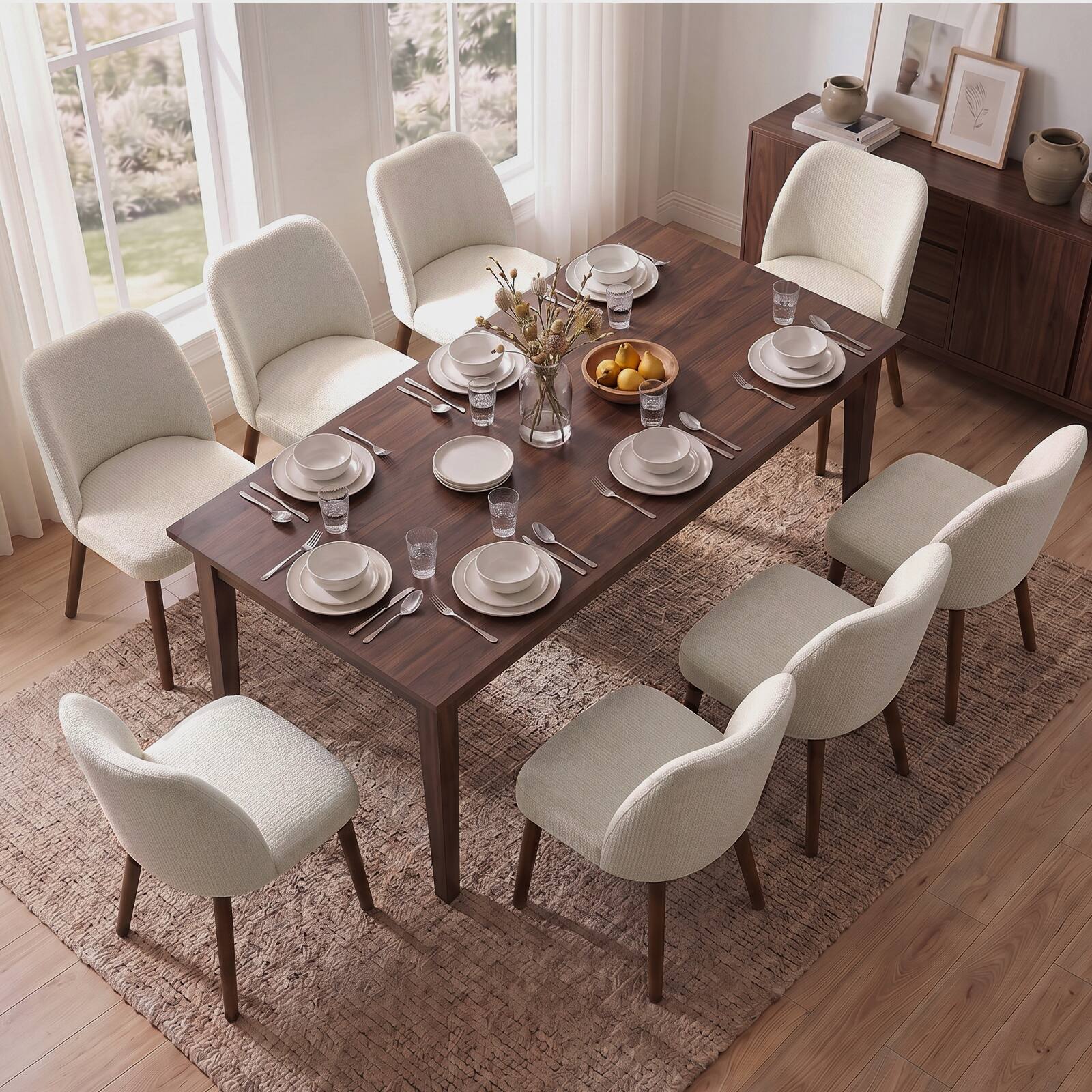 Alt View 8. KERDOM - Modern Dining Chairs Set of 2, Fabric Upholstered Kitchen Chair 2pcs for Restaurant, Cafe & Vanity, Armless Dinner Chair - Ivory.