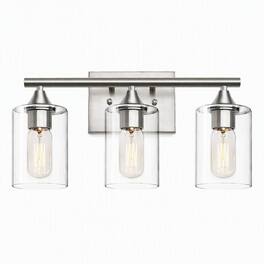 RYHNUYNE - 3-Light Brushed Nickel Vanity Light with Clear Glass Shades, Moisture-Resistant Iron Frame, Reversible Wall Sconce