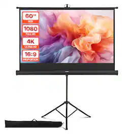 VEVOR - Projector Screen with Stand, 60Inch 160° Wide Angle Indoor Outdoor Projection Screen, 16:9 4K HD Portable Tripod Screens - Black