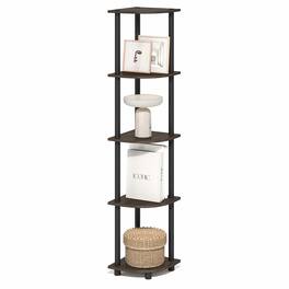 Furinno - TURN-N-TUBE 5 Tier Corner Shelf, Corner Bookshelf, Display Shelf for Living Room, Bedroom - Brown Grain/Black