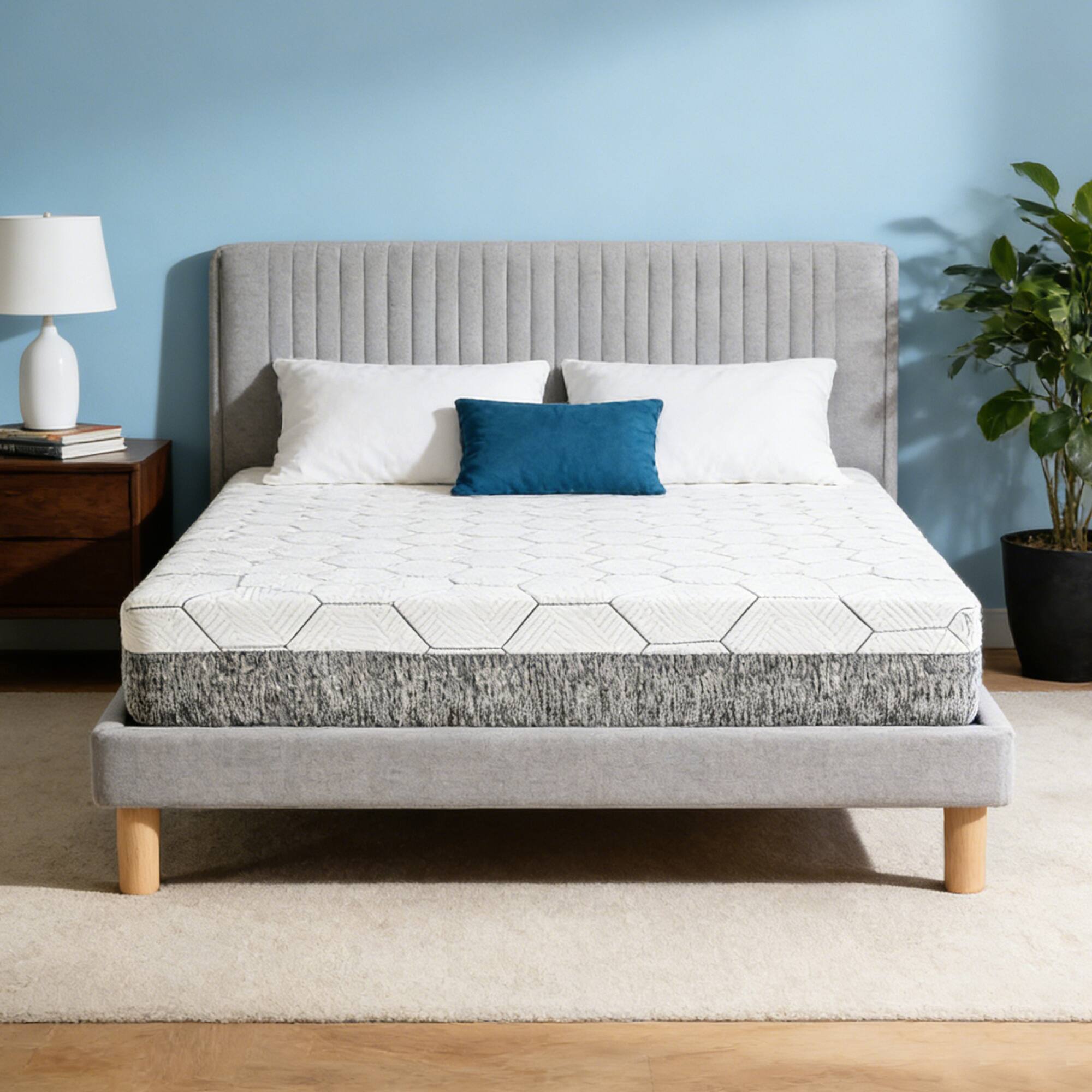 Angle. GOODSILO - Premium 12-Inch Queen Size Mattress with Multi-Layer Comfort and Advanced Cooling Technology - White.