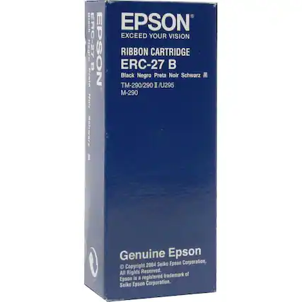 EPSON
EXCEED YOUR VISION
RIBBON CARTRIDGE
ERC-27 B
Black Negro Preta Noir Schwarz
TM-290/290 I /U295 -290 M-290
Genuine Epson
© Copyright 2004 Seiko Epson Corporation.
All Rights Reserved.
Epson is a registered trademark of Seiko Epson Corporation.