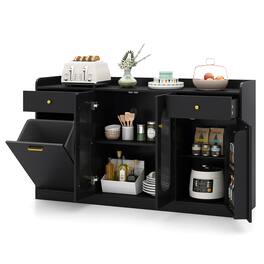 Costway - 55" Large Buffet Cabinet with 2 Glass Doors, 2 Drawers, 2 Door Shelves for Kitchen - Black