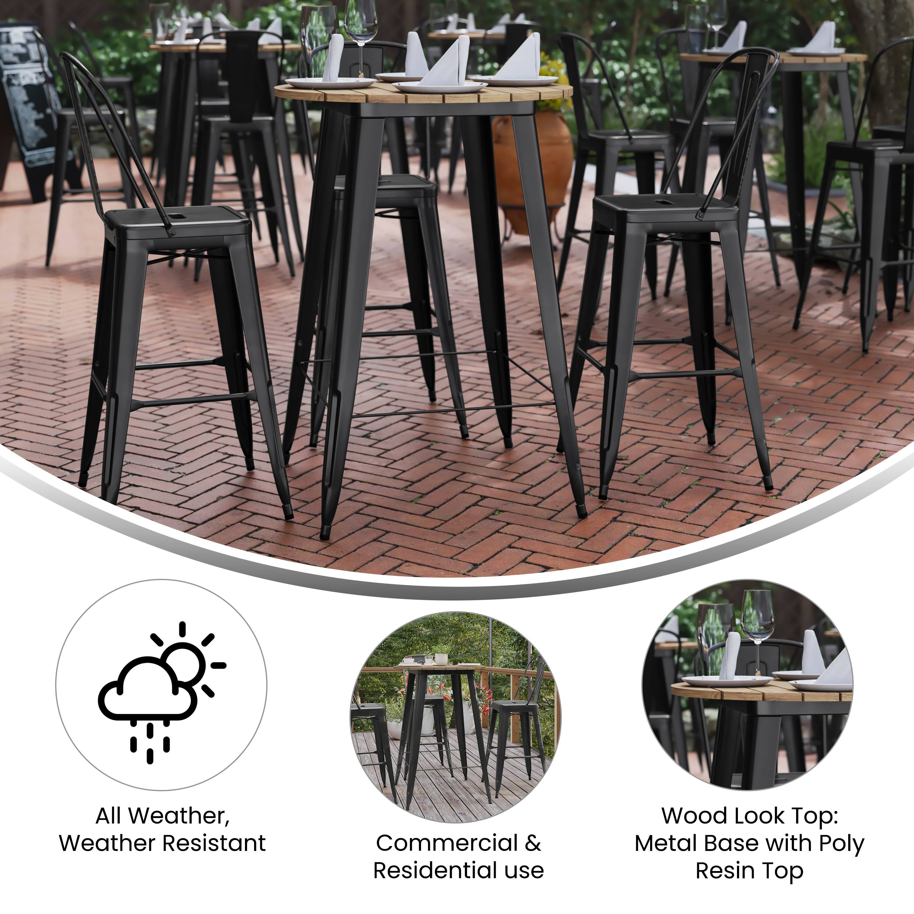 All Weather, Weather Resistant  
Commercial & Residential use  
Wood Look Top: Metal Base with Poly Resin Top