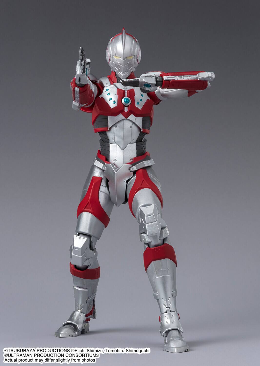 The text on the image is:

"TSUBURAYA PRODUCTIONS Eiichi Shimizu, Tomohiro Shimoguchi ULTRAMAN PRODUCTION CONSORTIUM
Actual product may differ slightly from photos
©TSUBURAYA PRODUCTIONS ©Eiichi Shimizu, Tomohiro Shimoguchi All rights reserved."