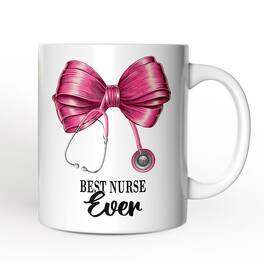 OrnamentallyYou - Best Nurse Coquette Pink Bow Mug, Pink Stethoscope, Gift for Nurse - White