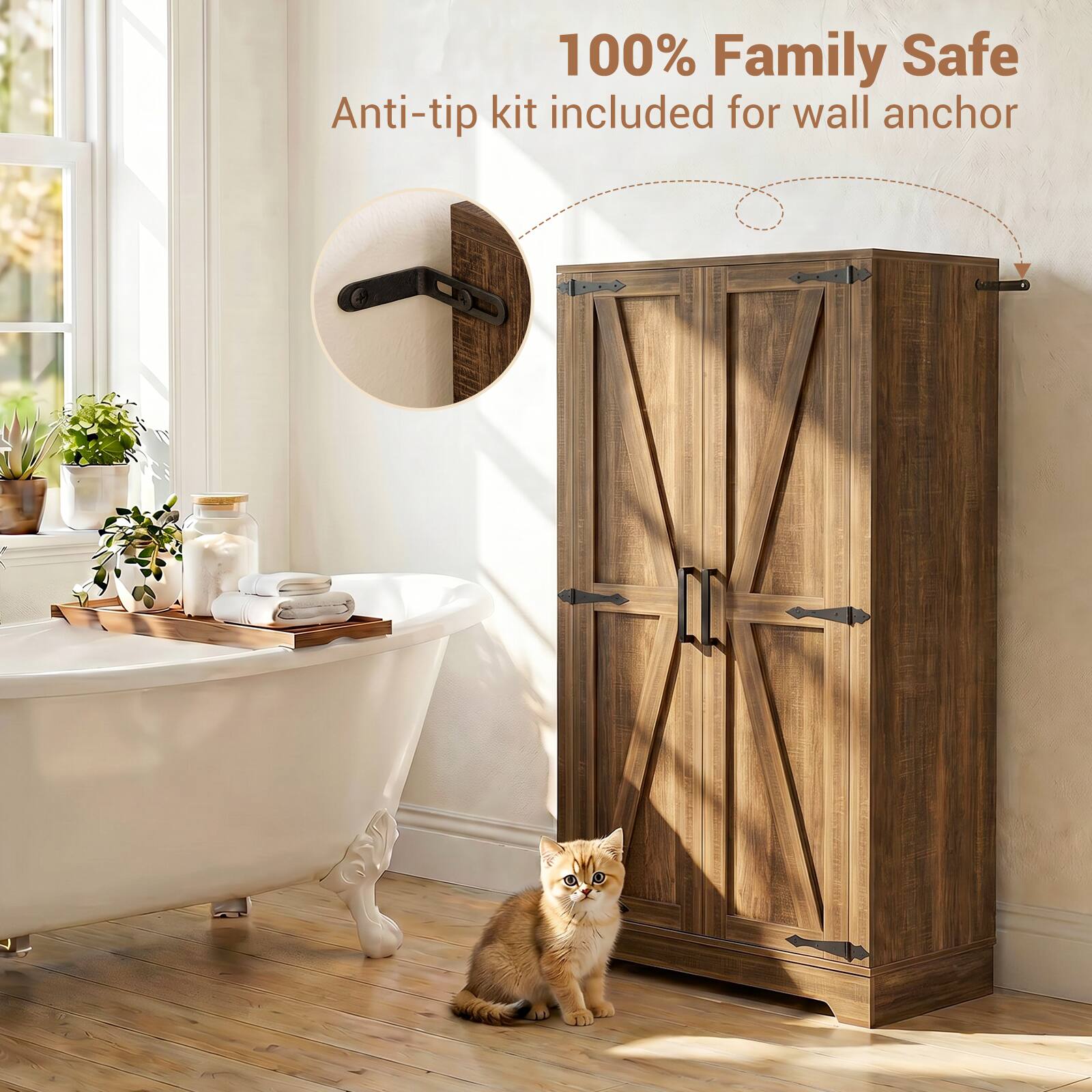 100% Family Safe  
Anti-tip kit included for wall anchor
