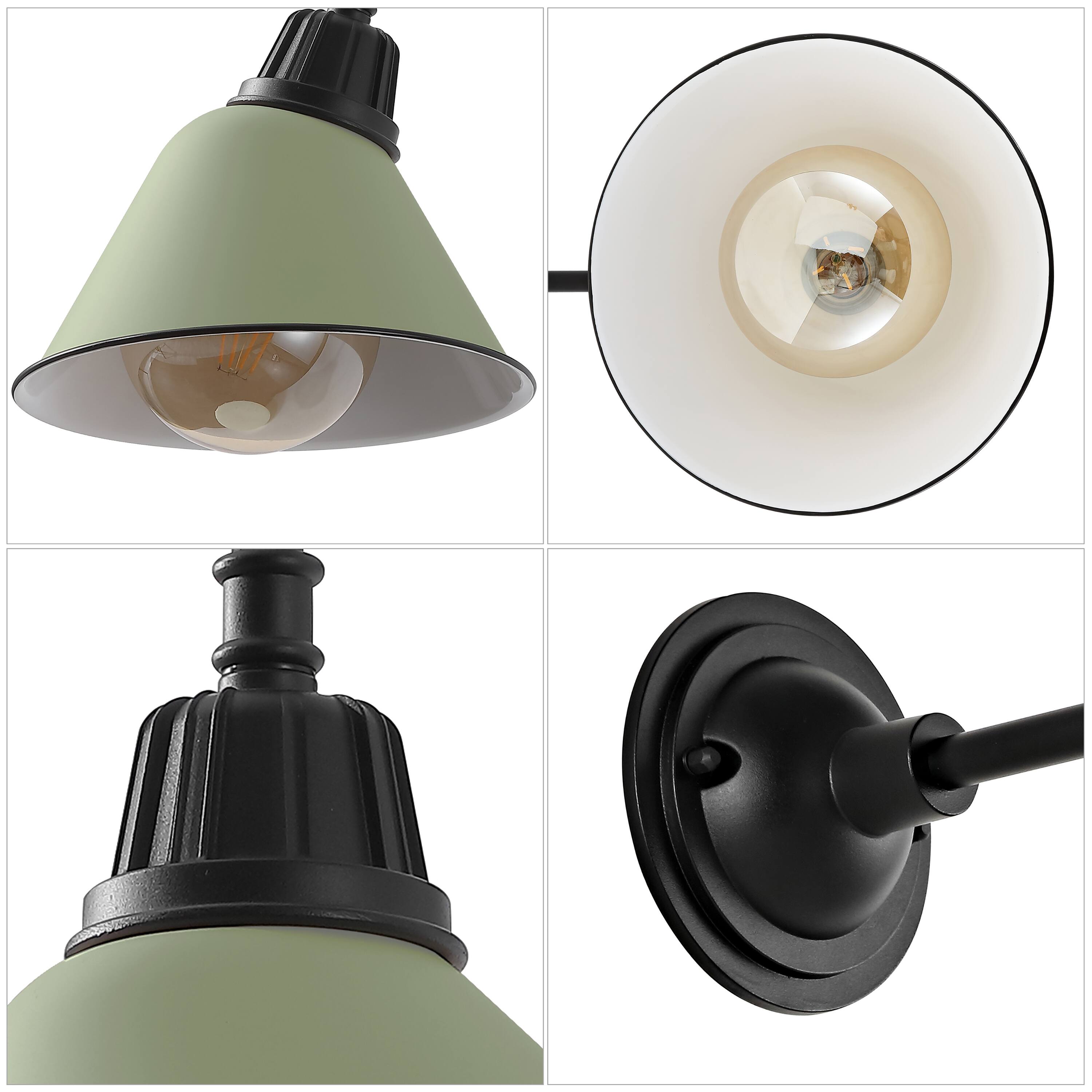 Alt View 5. Jonathan Y - Croydon 9.63" 1-Light Farmhouse Industrial Indoor/Outdoor Iron LED Gooseneck Arm Outdoor Sconce, Matte Olive Green - Matte Olive Green/Black.