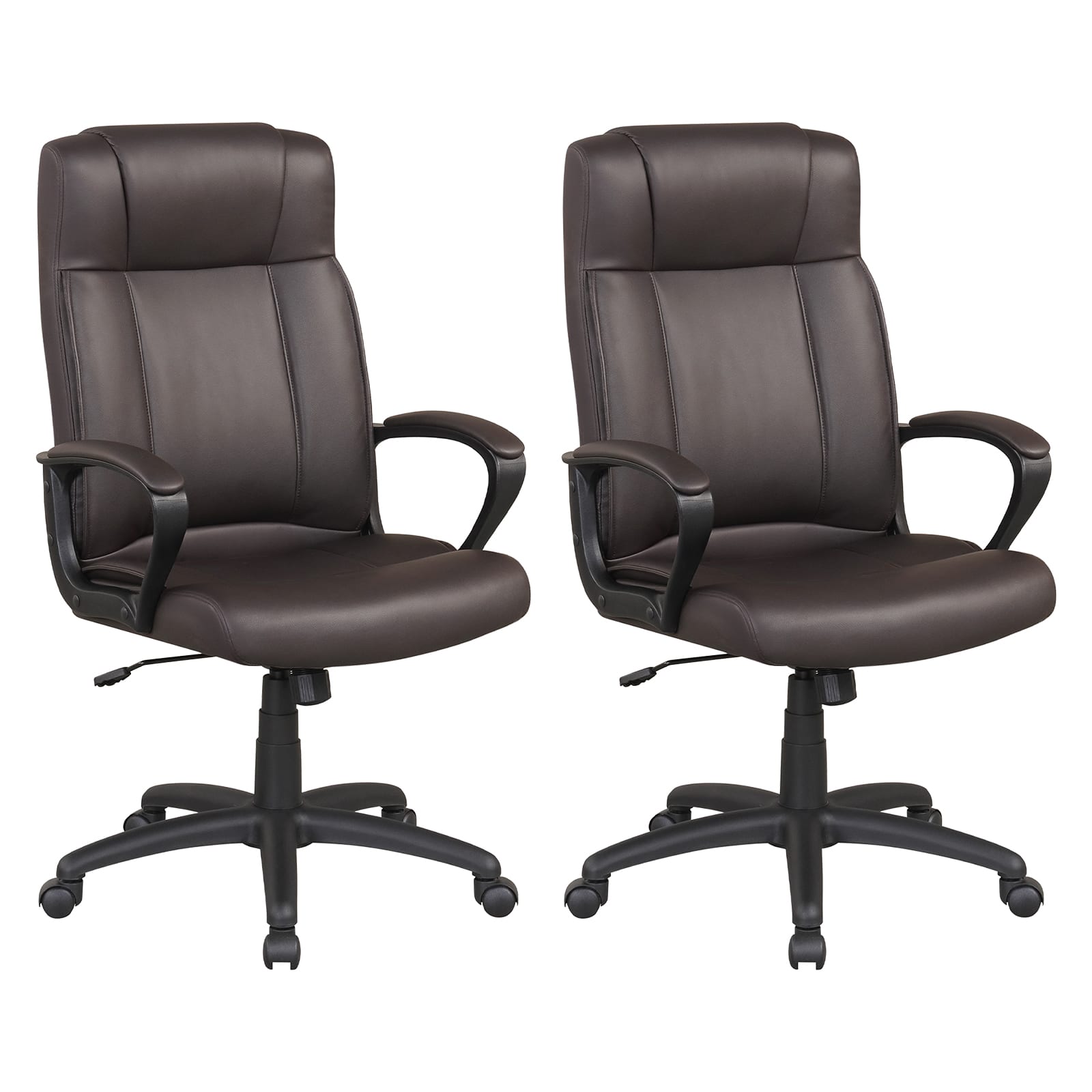 Gymax - 2PCS Faux Leather Office Chair Computer Desk Chair w/Rocking Function for Office - Brown