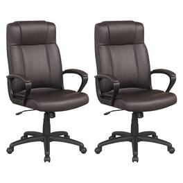 Gymax - 2PCS Faux Leather Office Chair Computer Desk Chair w/Rocking Function for Office - Brown