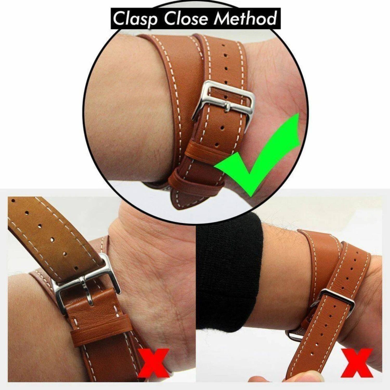 Angle. Stock Preferred - Genuine Leather Watch Band with Connector for Apple Watch 42 mm – Classic Wrap-Around Strap (280 mm Unisex) - Brown.