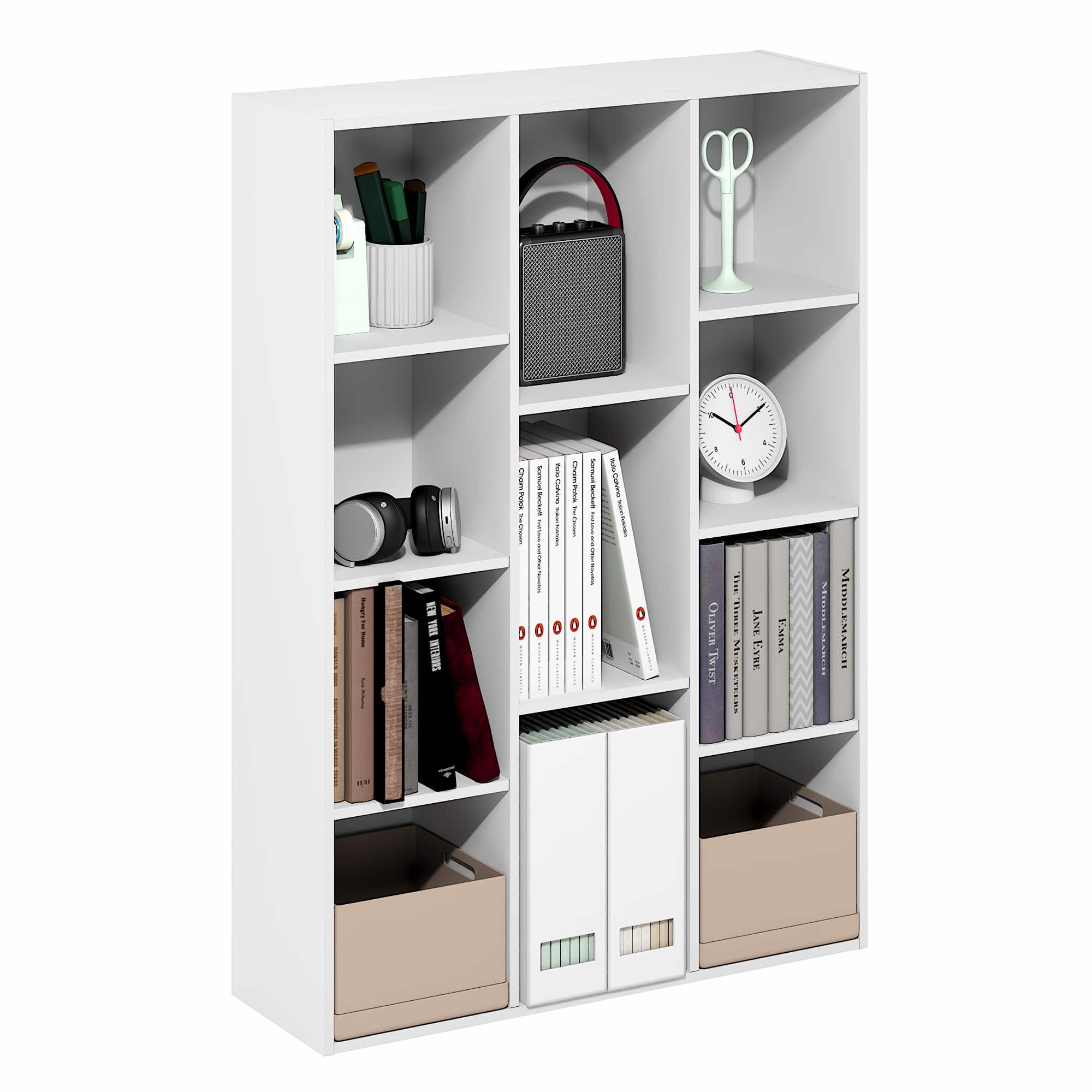 Furinno - LUDER 11-Cube Bookcase, Standing Bookshelf, Open Storage Shelf, 9.4 x 29.1 x 41.7, for Home Office, Living Room - Plain White