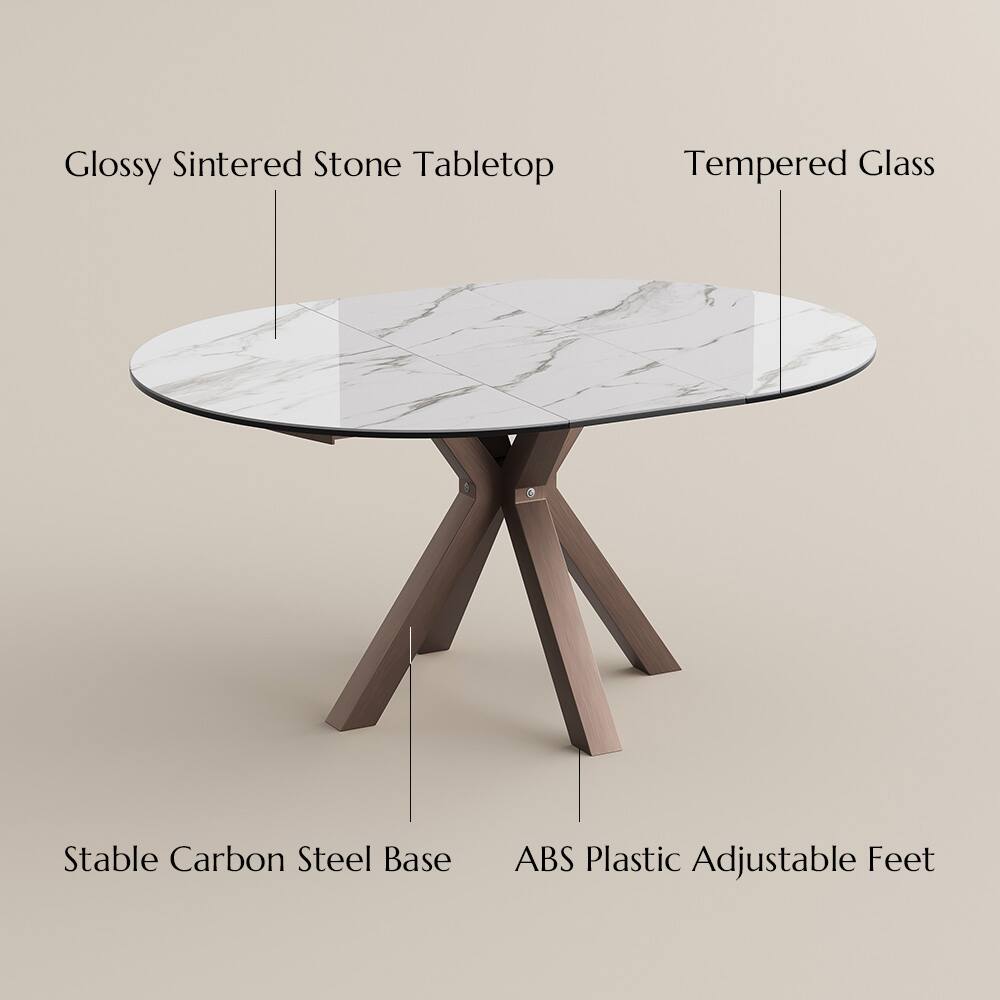 Glossy Sintered Stone Tabletop  
Tempered Glass  
Stable Carbon Steel Base  
ABS Plastic Adjustable Feet