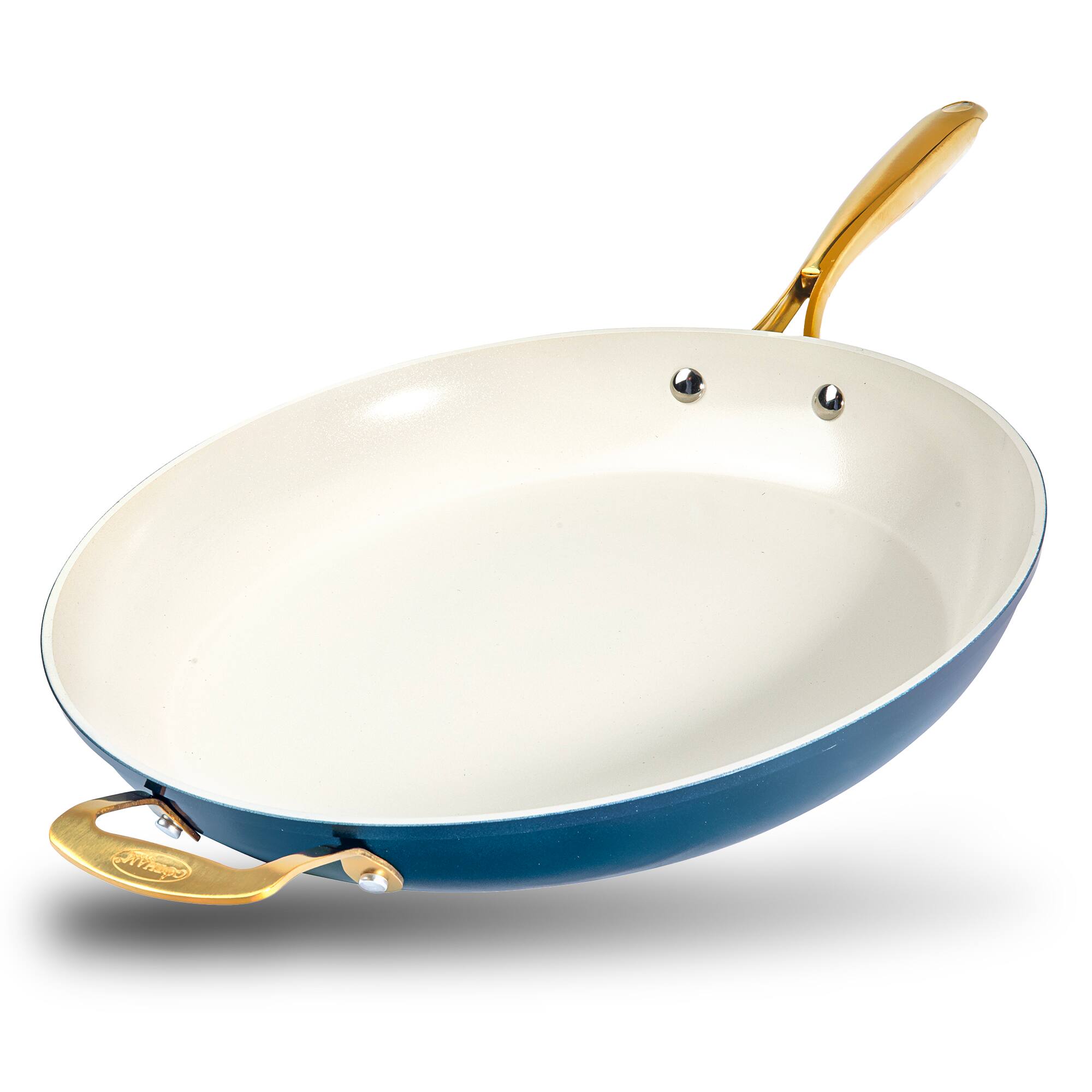 Angle. Gotham Steel - Gotham Steel Navy 14'' Ultra Nonstick Ceramic Family Pan with Helper Handle - Navy.
