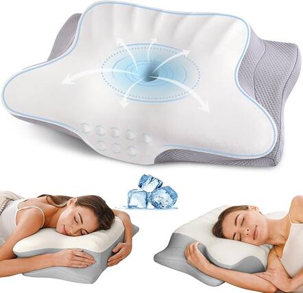 Front. FINEAK - Ergonomic Memory Foam Cervical Pillow for Neck Pain & Spine Alignment - Light Grey.