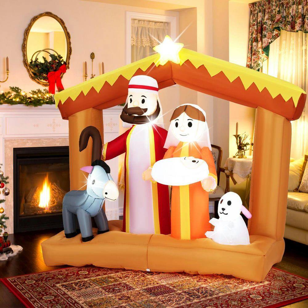 Back. Resenkos - Resenkos 6-Ft Outdoor Nativity Scene Inflatable with LED Lights - Multi-Color - White.
