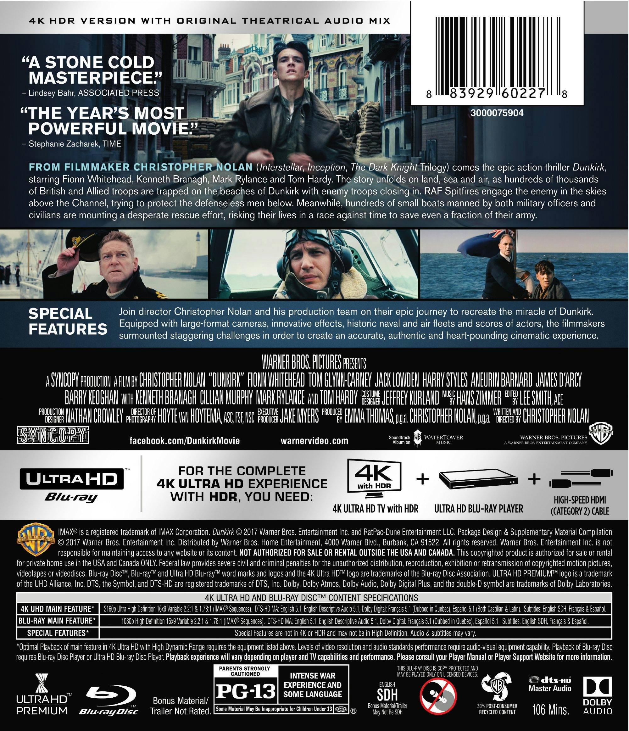 Back. Dunkirk (4K Ultra HD + Blu-ray) [UHD].