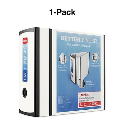 1-Pack  
BETTER BINDER  
Our Most Durable Binder  

Staples  
Lasting Performance  
Flexible Spine  
5 Staples  
1270 bR