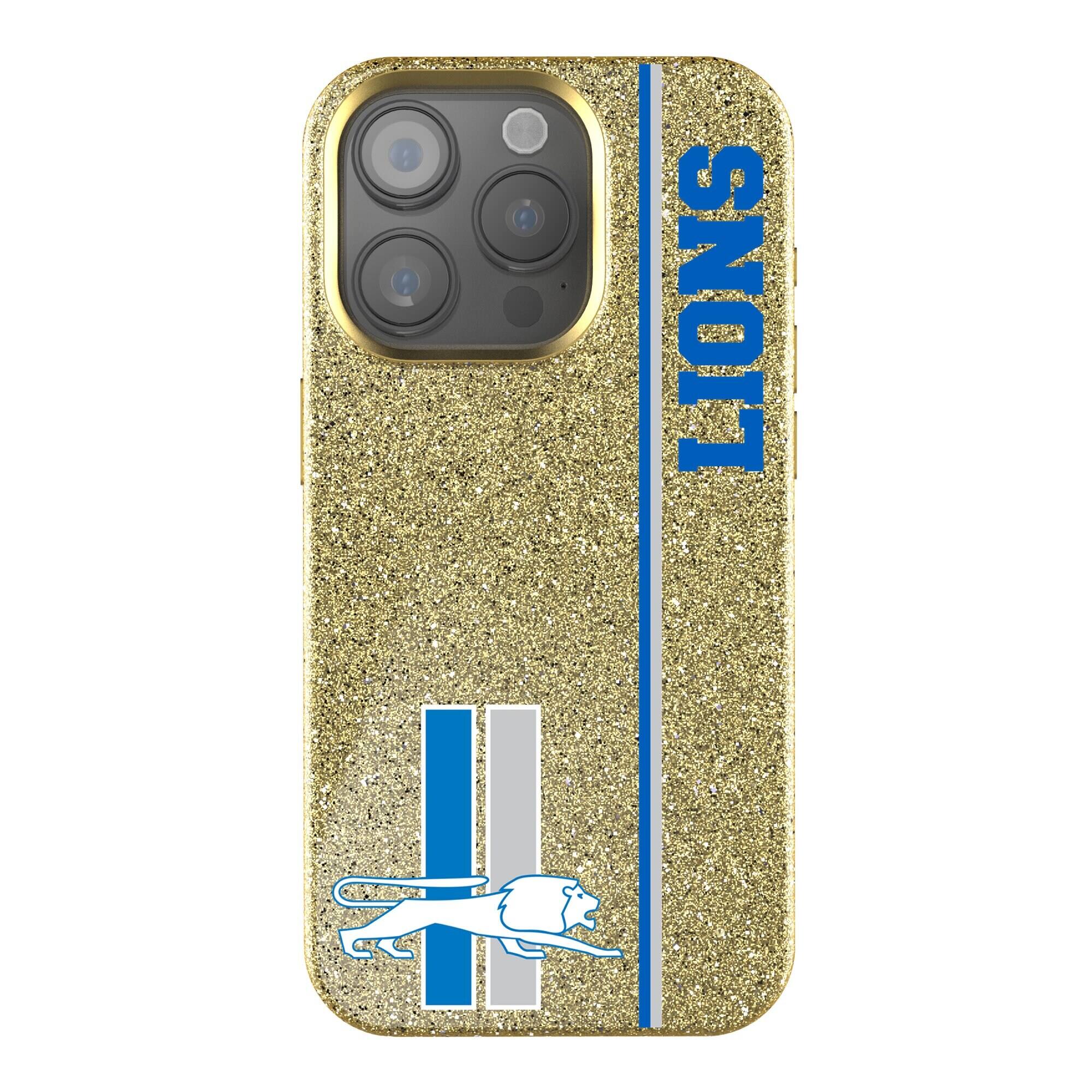 Front. Keyscaper - Detroit Lions Throwback Logo iPhone Bling Case - 16 - Gold.