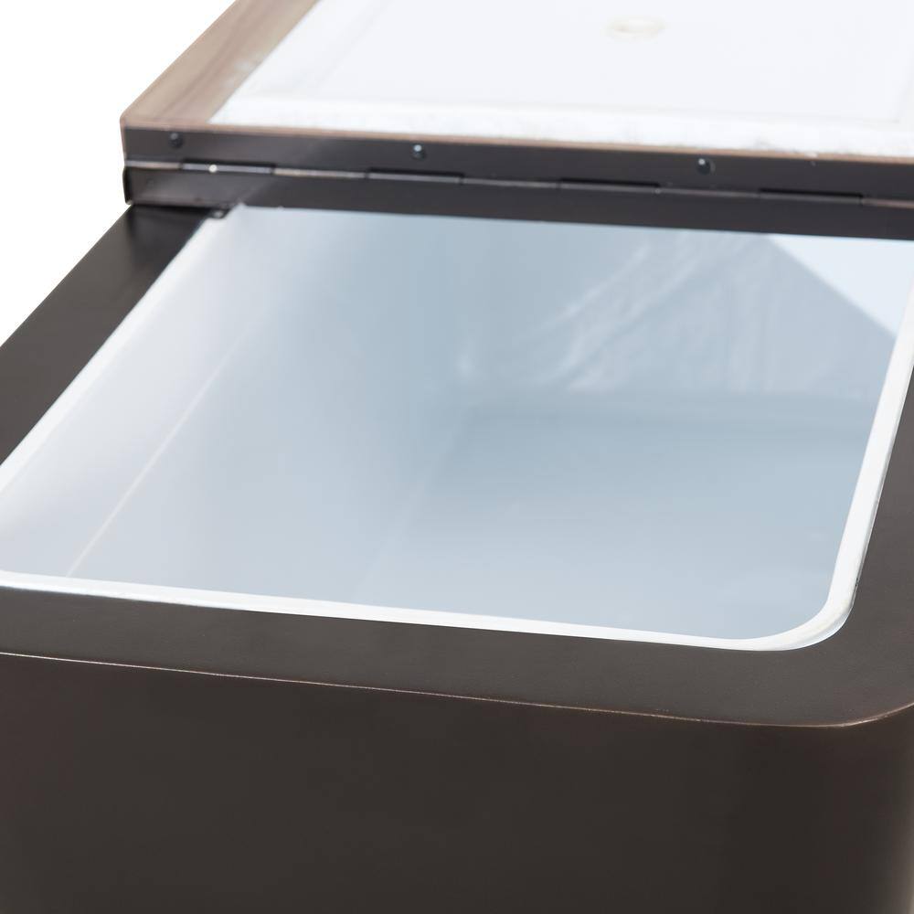 Alt View 2. SUNJOY - 80-Quart Wood Grain Metal Rolling Ice Chest Cooler Cart with Storage Shelf - Brown.