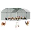 Front. VEVOR - Large Metal Chicken Coop, 9.8 x 19.7 x 6.6 ft, Walk-in Chicken Runs with Waterproof Cover, Dome Roof Hen House Enclosure - Silver.