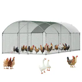 VEVOR - Large Metal Chicken Coop, 9.8 x 19.7 x 6.6 ft, Walk-in Chicken Runs with Waterproof Cover, Dome Roof Hen House Enclosure - Silver