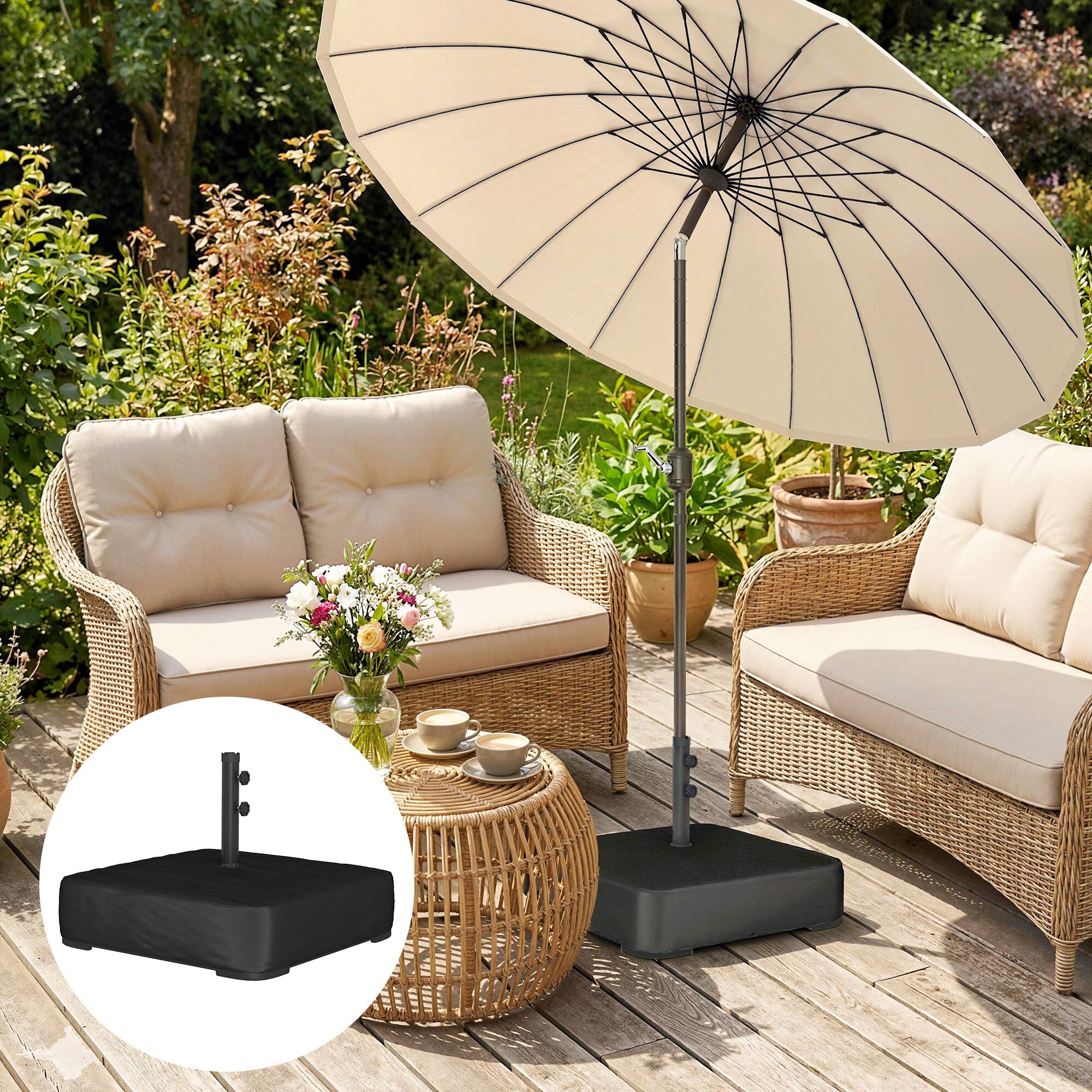Alt View 7. Outsunny - Parasol Base 176 lbs Sand Filled Heavy Duty Stand for Cantilever Umbrellas and 1.9" Poles - Black.