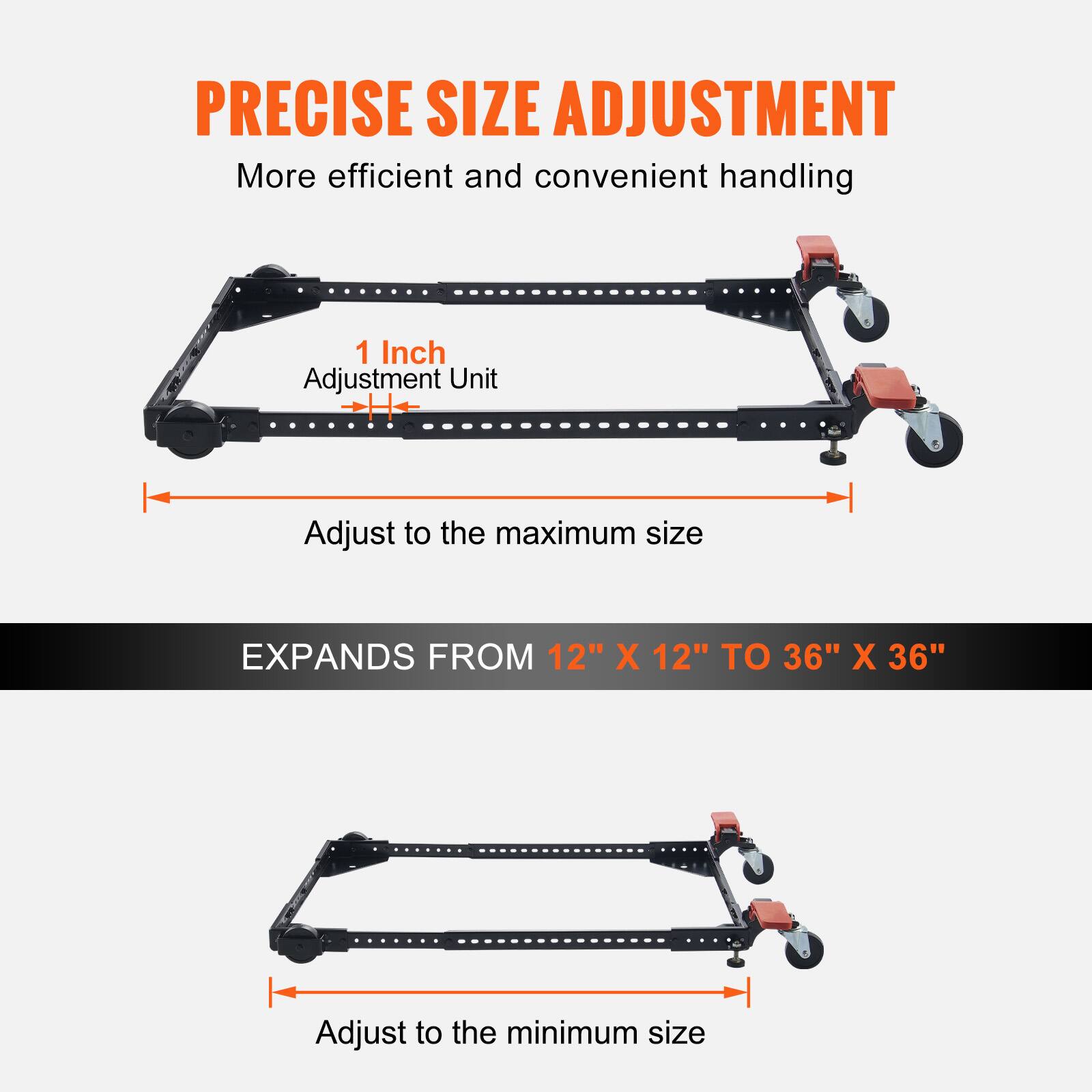 PRECISE SIZE ADJUSTMENT  
More efficient and convenient handling  

1 Inch Adjustment Unit  
Adjust to the maximum size  

EXPANDS FROM 12" X 12" TO 36" X 36"  
Adjust to the minimum size