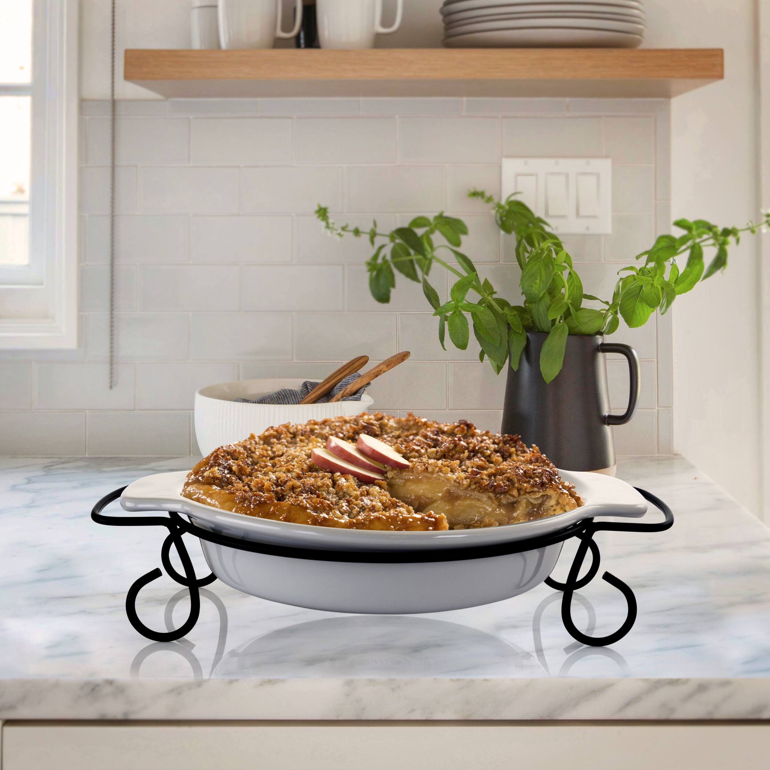 Alt View 5. Gibson - Gibson Elite Gracious Dining 2 Piece Stoneware Bakeware with Metal Rack - White.