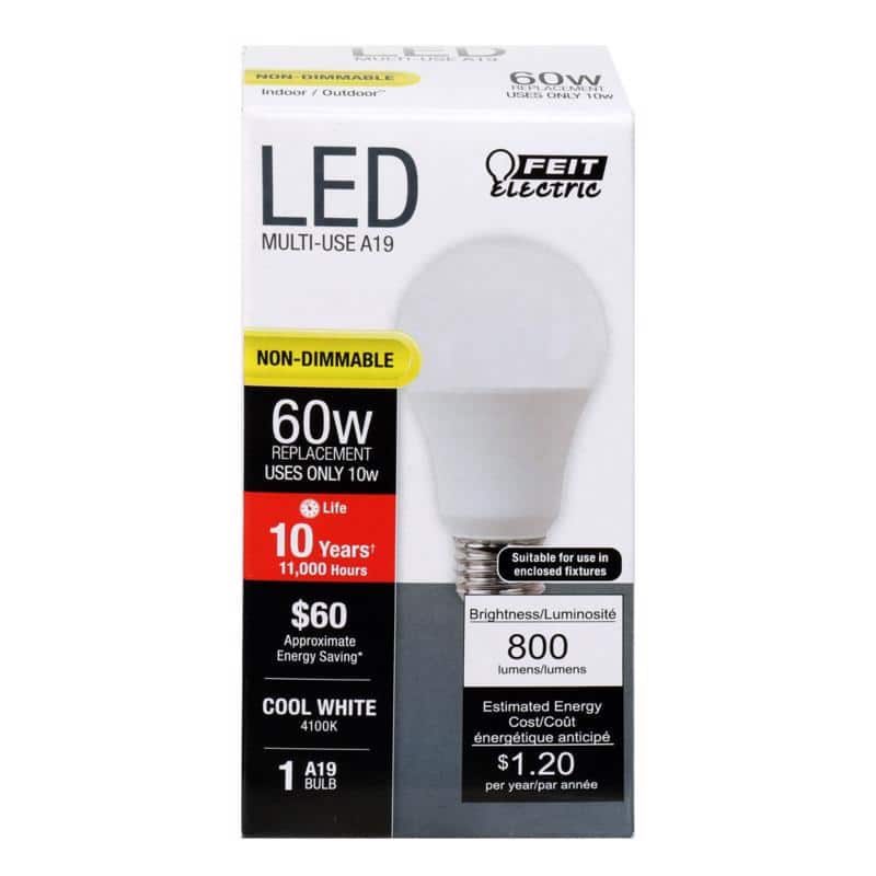 FEIT ELECTRIC - A19 E26 (Medium) LED Bulb Cool White 60 Watt Equivalence 1 pk
