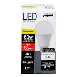 FEIT ELECTRIC - A19 E26 (Medium) LED Bulb Cool White 60 Watt Equivalence 1 pk