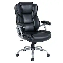 WELLFOR - Executive Office Chair Leather Ergonomic Computer Desk Chair with Padded Seat and Armrests - Black