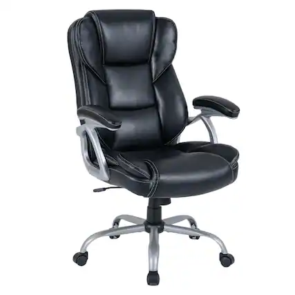 Front. WELLFOR - Executive Office Chair Leather Ergonomic Computer Desk Chair with Padded Seat and Armrests - Black.