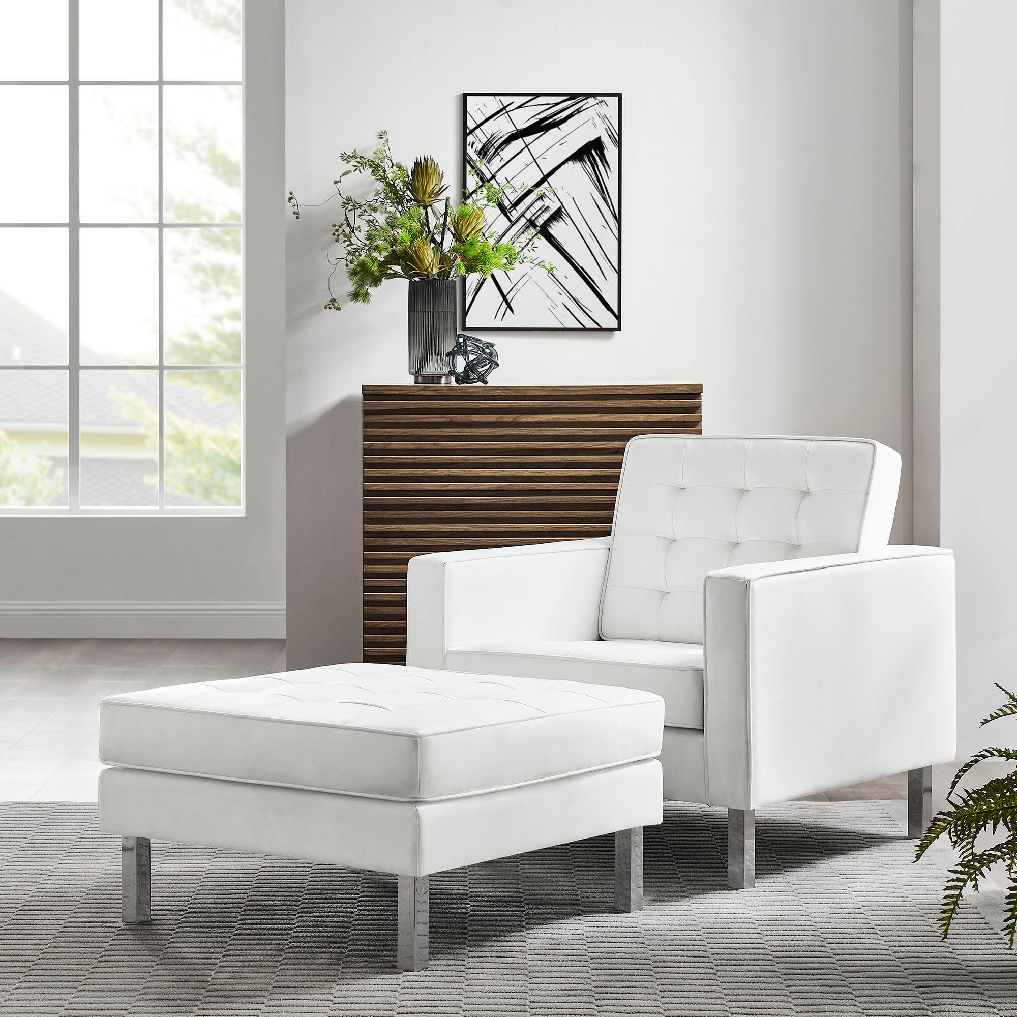 Alt View 6. Modway - Loft Tufted Vegan Leather Armchair and Ottoman Set by Modway - White.