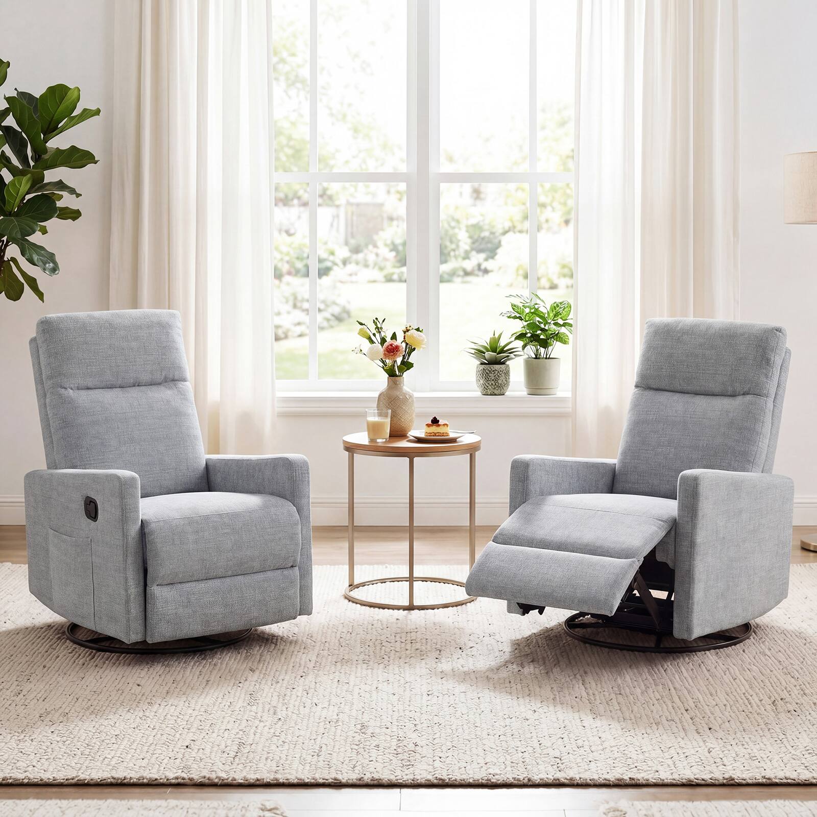 Alt View 4. Costway - Costway 360° Swivel Rocking Chair with Cushioned Back, Seat & Footrest for Living Room - Gray.