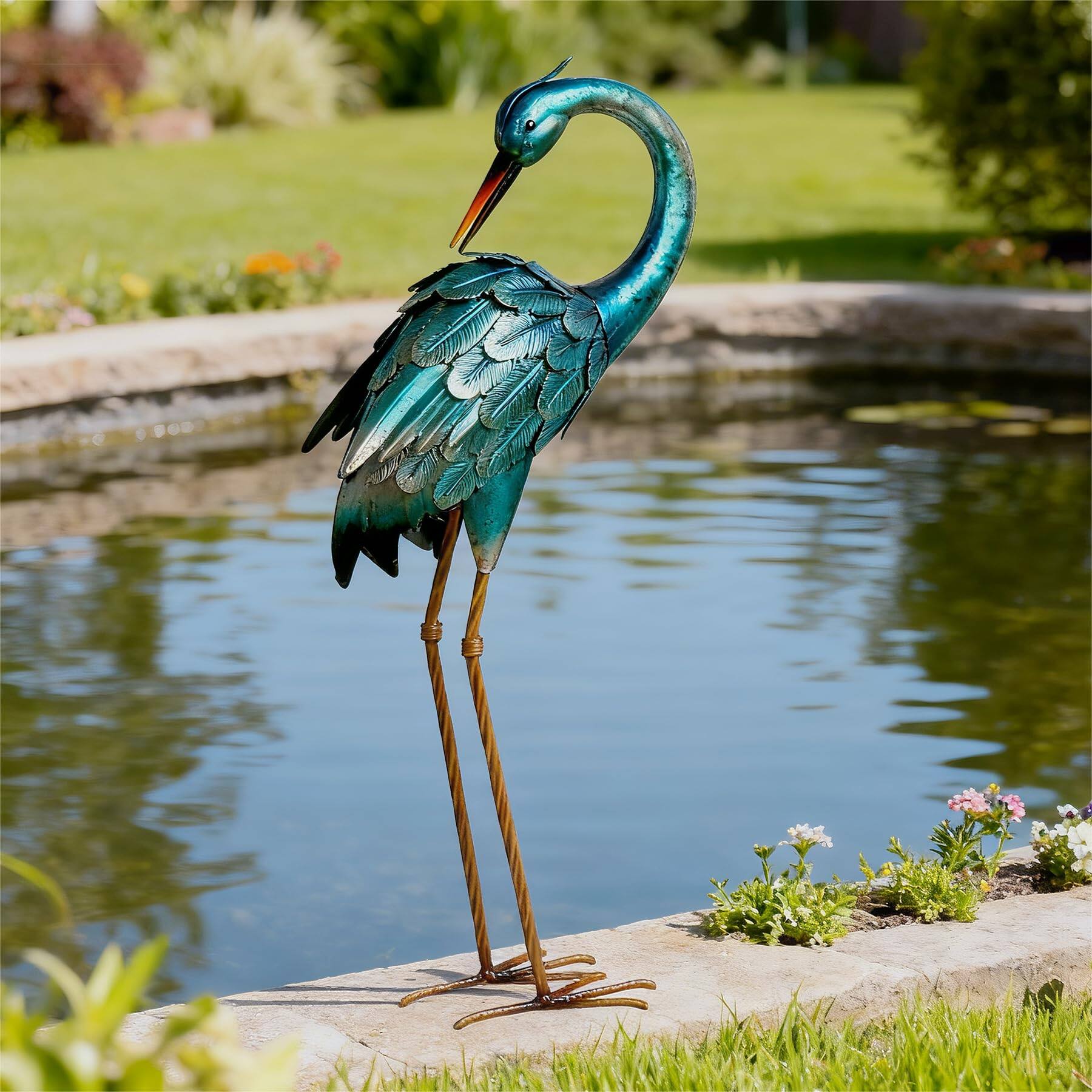Alt View 7. Refined Abode Design - Crane Garden Statues Metal Outdoor Blue Heron Sculpture Yard Art Large Decoy Bird Lawn Ornaments For Backyard.