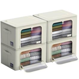 Sorbus - 4 Pack Medium Foldable Storage Box, Large Window & Handles - Organization for Bedroom & Clothes - Beige